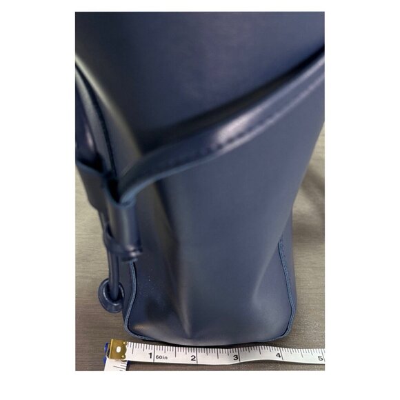 Navy Faux Leather Tote Bag With Dual Handles - Picture 7 of 7